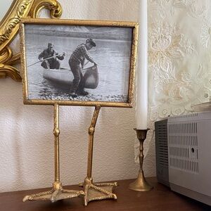 Elegant Gold Picture Frame with Bird Feet Stand